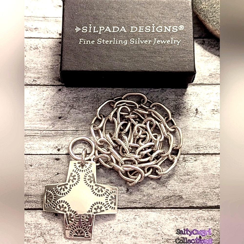 Vintage Retired Silpada Sterling  "Virtuosity" Cross Stamped Cross Necklace